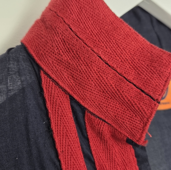 Tory Burch Long Sleeve Navy and Red V-Neck Cotton Side Zip Tunic Blouse Top 4 - Picture 3 of 10